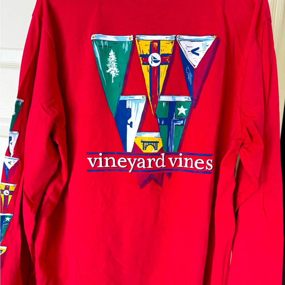 Vineyard Vines red long sleeve shirt with flag design